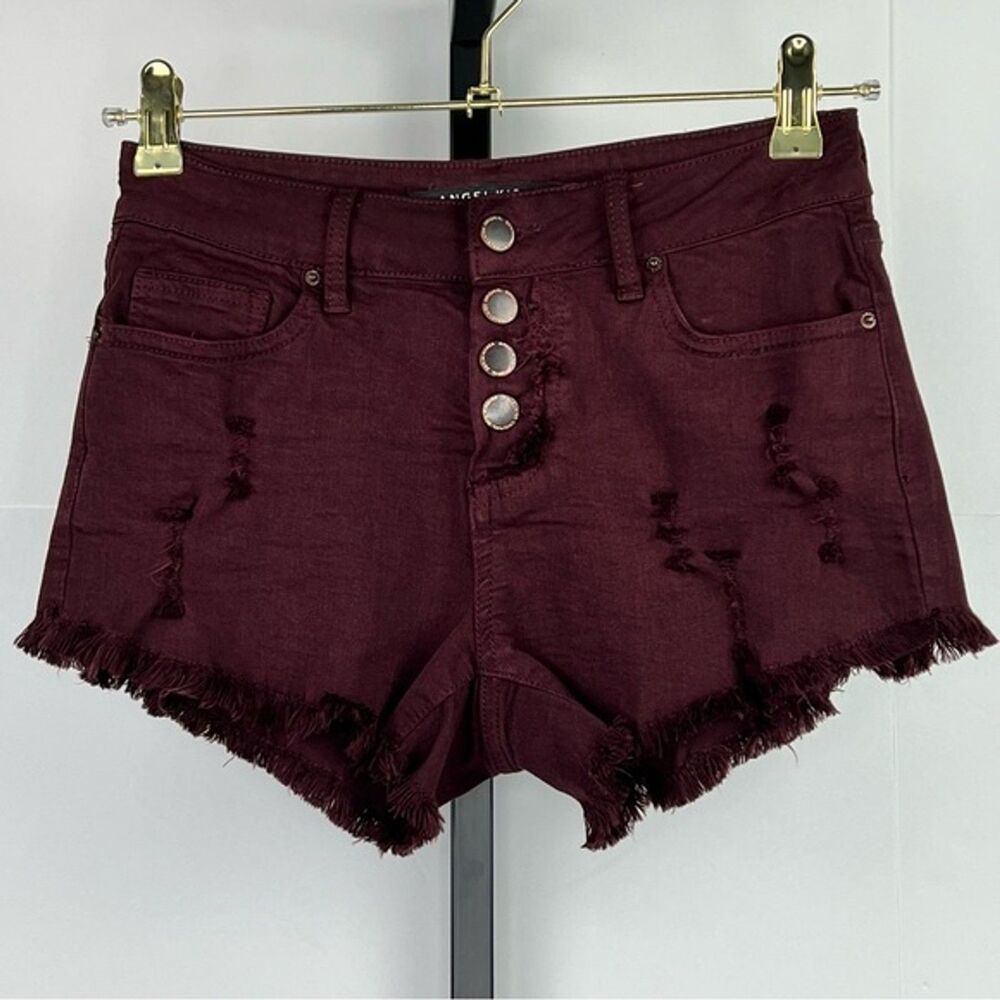 Angel Kiss Cutoff Shorts Juniors 1 Burgundy Distressed Frayed Y2K Grunge Stretch